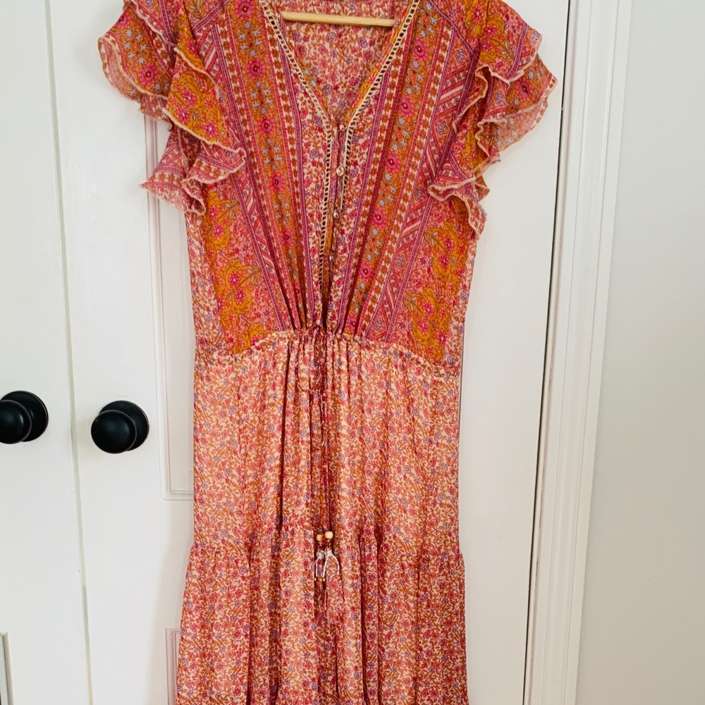 SMF coral bohemian print Maxi dress sz S